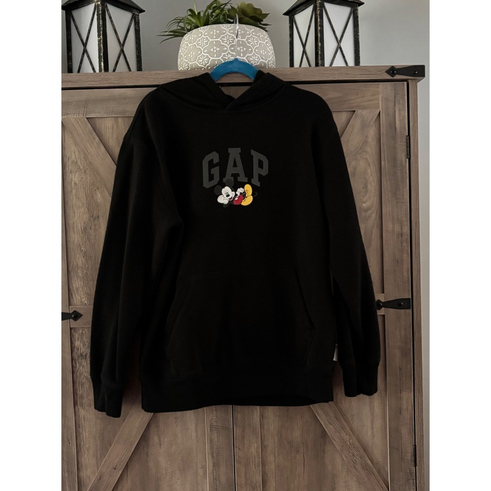Gap Kids Disney Mickey Mouse Logo Hoodie Black Sweatshirt Size L 10